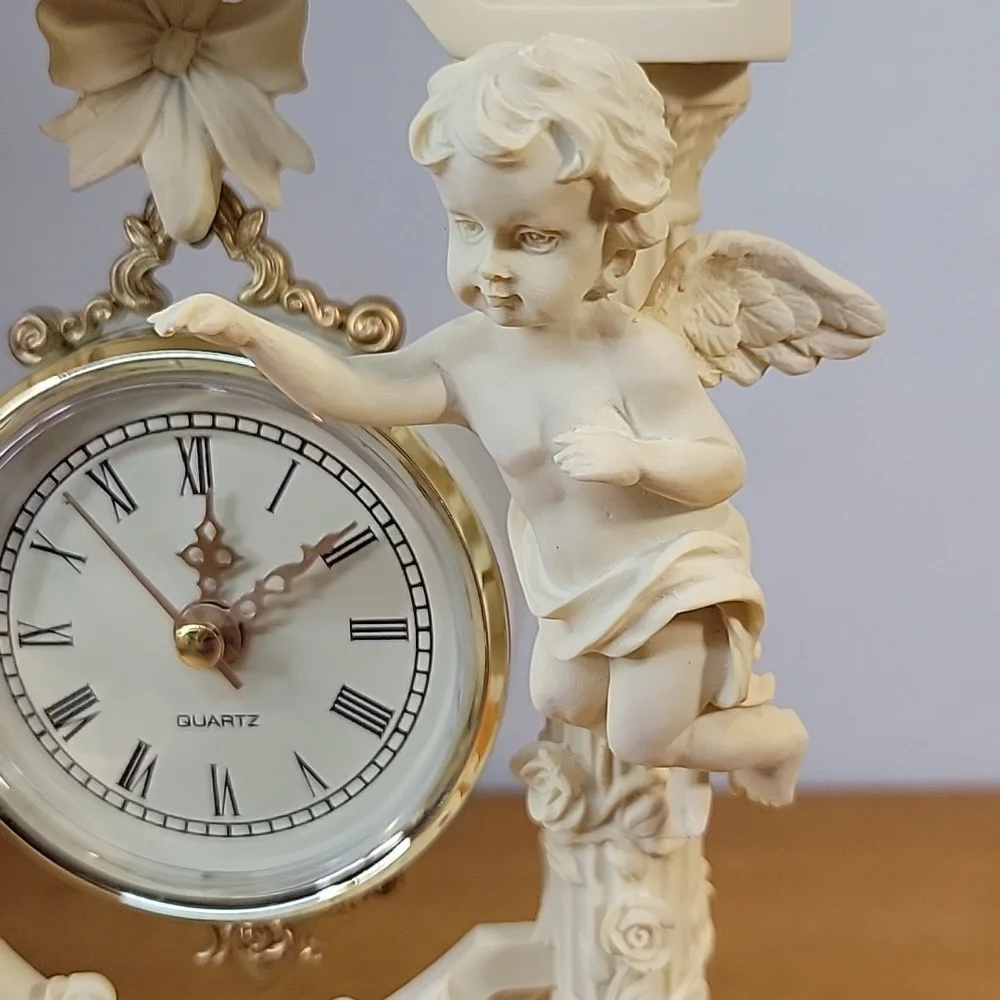 Cherub Clock with Cream Finish In Original Box. Works!